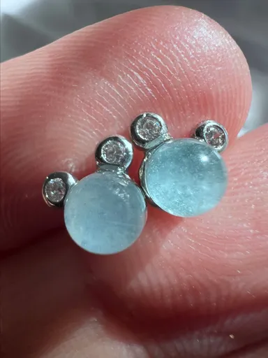 Aquamarine stud earrings, Mickey Mouse shape ￼