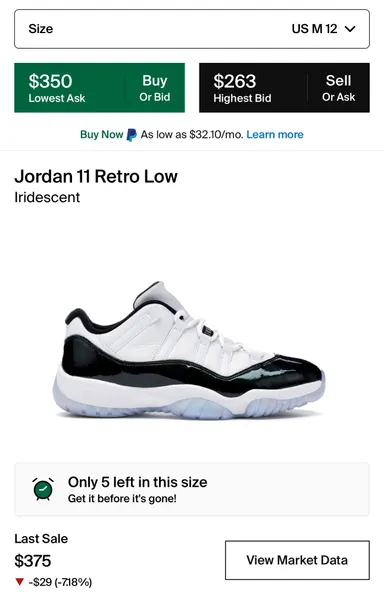 Jordan 11 low emerald size 12