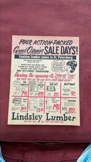 Hardware store sales ad from 1950's looks like