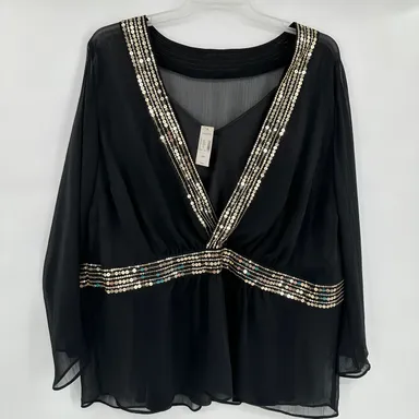 #512 - NWT Lane Bryant 22/24 very classy sheer sequin blouse with tank.