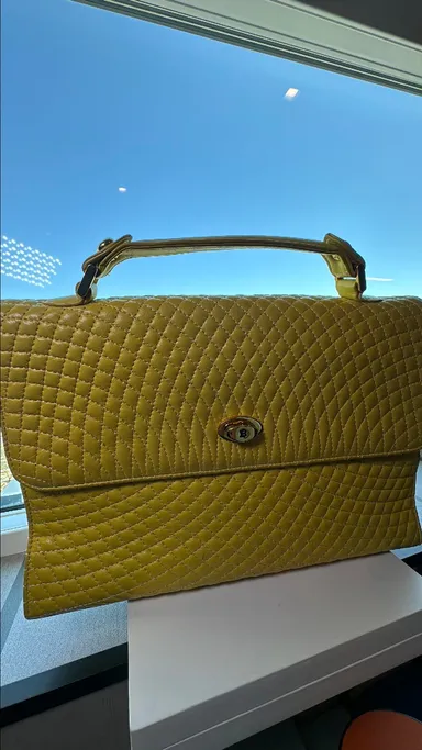 Bally yellow quilted top handle bag