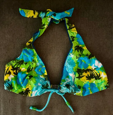 Island print halter bikini top.