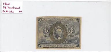 1863 United States 5 Cent Fractional Currency Note Fr# 1232 AU Banknote