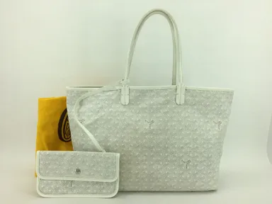Goyard white Goyardine Saint Louis Tote bag with pouch and COA