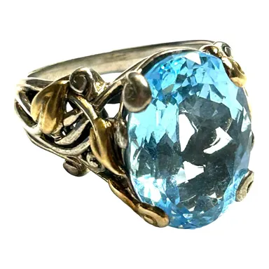 Barbara Bixby Sterling Silver 18k Gold Blue Topaz Vine Ring Size 10.25 STUNNING!