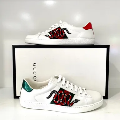 GUCCI GG Ace Snake Embroidered Sneakers - Size 8 Men