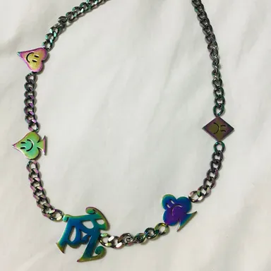 #8 Contemporary Fashion Necklace~Iridescent multicolor chain link w/ Smiley Face Charms