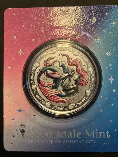 2023 1 oz .999 Silver Samoa Mermaid Mother & Daughter colored