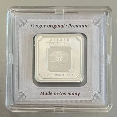 Geiger 🇩🇪 10 gram .999 Fine Silver Square Bar in Assay 10g