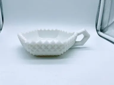 Vintage Diamond Cut Milk Glass Nappy Dish