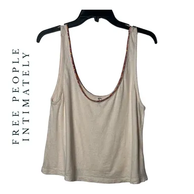 1619. FREE PEOPLE INTIMATELY SLEEVELESS TANK TOP SIZE SMALL EMBROIDERED TRIM