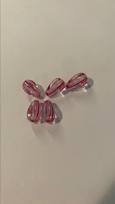 Pink Czech Glass Teardrop Melon Beads