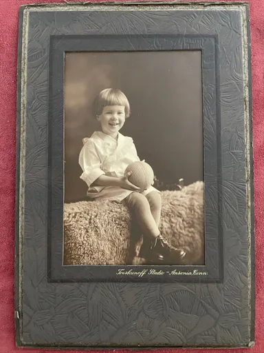 Antique Ephemera Photo Of Little Boy Sepia TRESKUNOFF Studio Ansonia, CT 1930’s