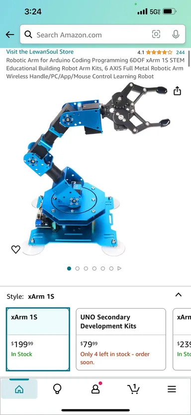 Robotic Arm for Arduino Coding Programming 6DOF xArm 1S STEM Educational Building Robot Arm Kits, 6