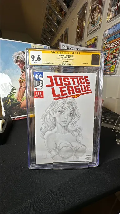 Will Jack Original Art Sketch Wonder Woman on Blank cover Justice League 1 CGC SS 9.6