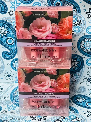 4 Bath & Body Works ROSE WATER & IVY Home Fragrance Wallflowers Refills
