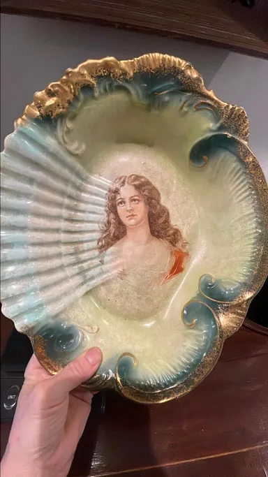 Vintage Sebring pottery painted bowl display only angel gilded