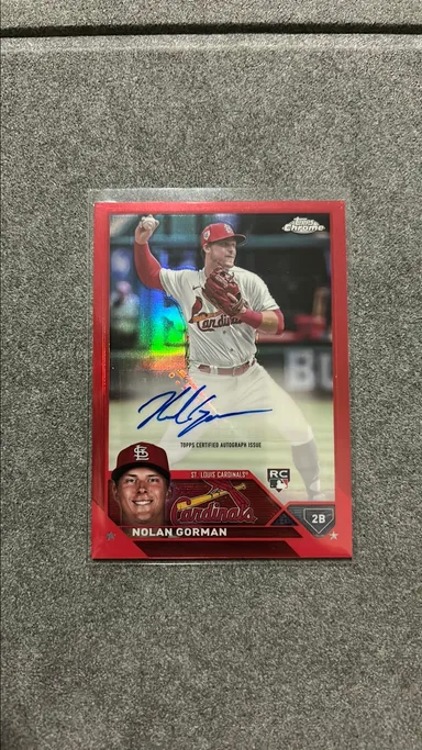 2023 Topps Chrome Update Nolan Gorman RC Red Color Match Auto 2/5 #AC-NG
