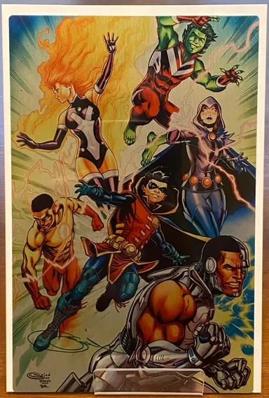Teen Titans Comic Sized Metal Art Print SIGNED by Sajad Shah with COA
