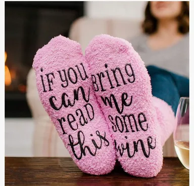 Pink Fuzzy Wine Socks