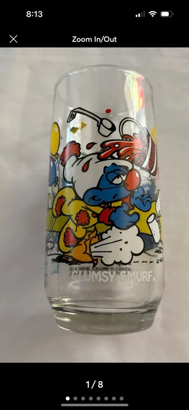 Vintage Peyo / Libbey Clumsy Smurf drinking glass. 6 inches, 1983.