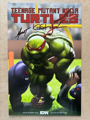 TMNT NYCC Exclusive Raphael Football Trade Cover LE 500 Signed by both Maret Michaels & Kevin Eastma