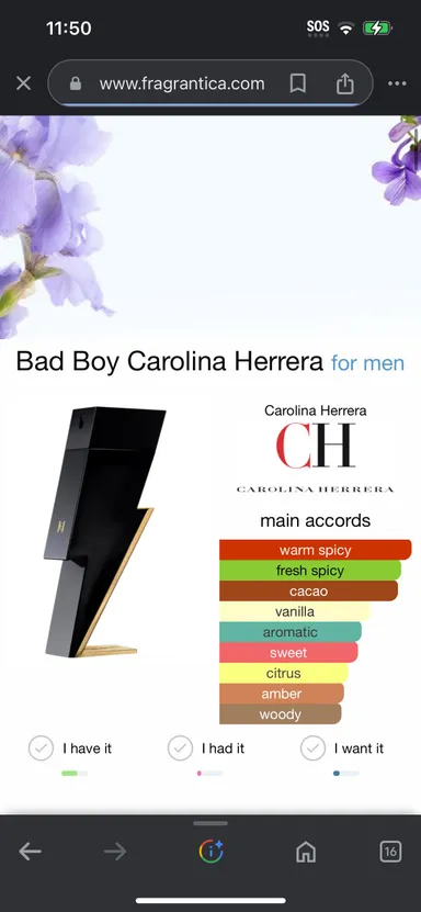 Carolina Herrera Bad Boy Travel Spray For Men 0.33 Oz. 10 ml.