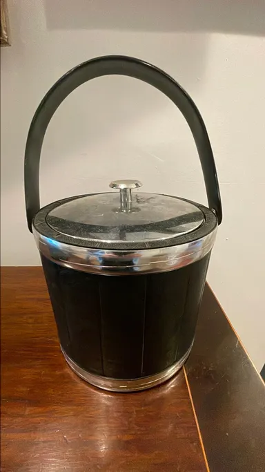 Vintage ice bucket black silver 70s 80s