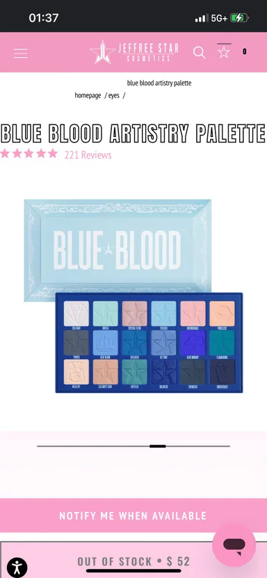 NIB Jeffree Star Cosmetics Blue Blood Eyeshadow Palette