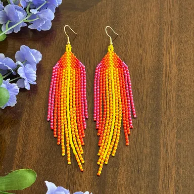 Colorful Seed Bead Fringe Earrings Beaded Earrings Dangle Earrings