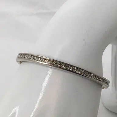 Vintage Swarovski Silver & Clear Crystal Hinged Bangle Bracelet