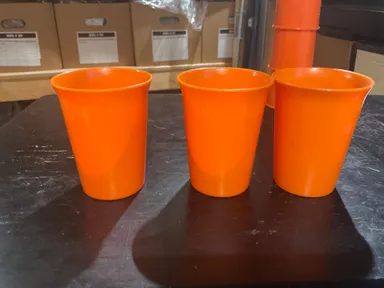 3 Small Orange Plastic Drink Cups Vintage