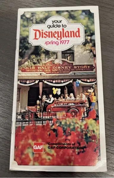 your guide to Disneyland spring 1977 featuring Walt Disney Store compliments GAF