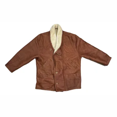 Saki Sz 56 Lambskin Coat Leather Marlboro Man Made Turkey Wool Fleece Lined Vintage