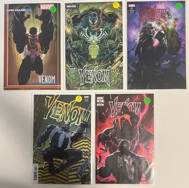 Lot of 5 Marvel Venom Books and Variants: Super Villain Trading Card, Lee Inhyuk, Knull, and More