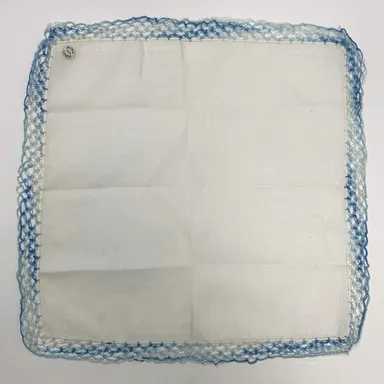 Irish Linen Crochet Lace Handkerchief Blue Variegated Ombre Vintage Cottage Core Granny