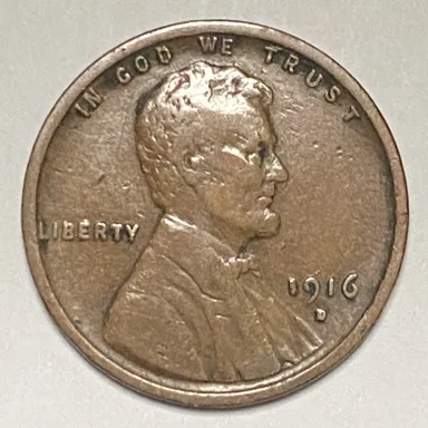 1916 D Lincoln Wheat Cent VF Condition, Better Date
