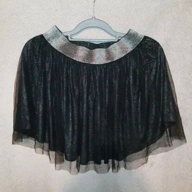 Vintage 1990's AVIA AVIVA Satin Silk 2 Layer Ruffle Metallic Black & Gray Mini Skirt Size M