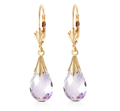 6 Carat 14k Yellow Gold Lever Back Earrings with Amethyst Gemstones