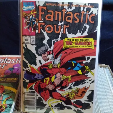 Fantastic Four #339 1990 Copper Age Thor vs Gladiator Newsstand Edition, Clean and Straight