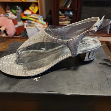 Adrianna Papell Heel Shoe Cassidy Silver Jimmy Net Size 8.5 New In Box MSRP $125