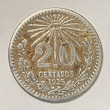 1925 Mexico 20 Centavos Silver Foreign Coin