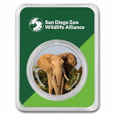 Silver - 1 Oz Round - Colorized San Diego Zoo Elephant