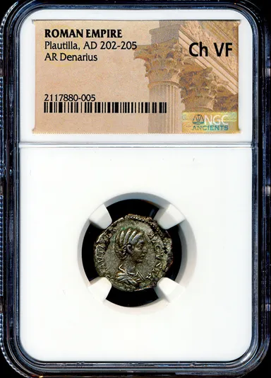 P162 NGC Ch VF Plautilla 202-205 AD Roman Imperial Silver Denarius Ancient coin