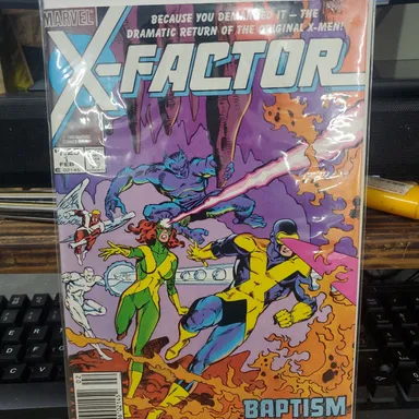 X-factor #1 🔑1st team appearance of X-Factor, the original X-Men: Cyclops, Jean Grey, Beast, Iceman, Angel
1st appearance of Cameron Hodge, a human who passionately hated mutants
1st appearance of Rusty Collins, a mutant with the ability to manipulate fire