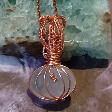 Quartz wire wrapped pumpkin pendant