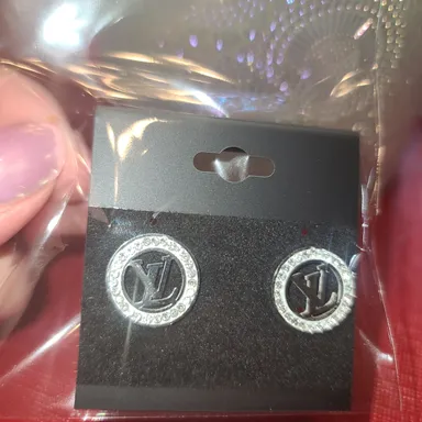 silver toned LV fashion earrings