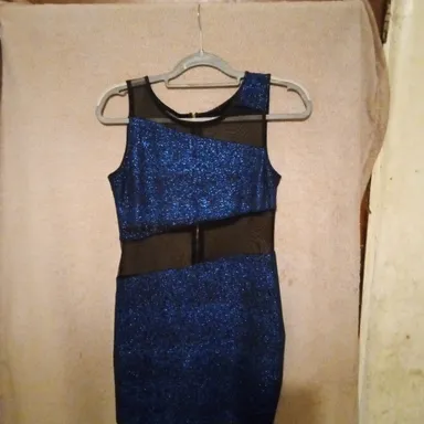 Vintage 1990's Black & Blue Elegant Mesh Mini Dress. Measures 32" in Length