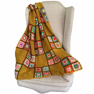 Granny Square Handmade Roseann Afghan Crochet Blanket Throw 70s Retro Vintage