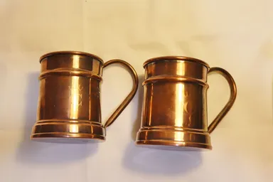 PAIR OF VINTAGE COPPER STEIN MUGS ENGRAVED LETTER 'C' ON FRONT